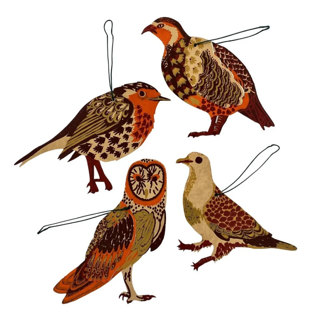 East End Press set of 4 Winter Birds decorations